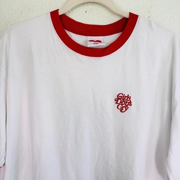 Girls Don't Cry Shirt Mens Large Ringer Tee Embroidered Logo Verdy Los Angeles - Picture 5 of 13